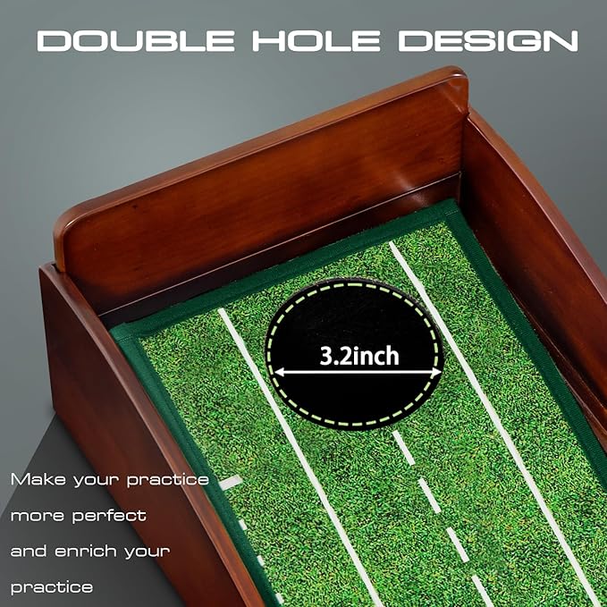 Putting Green Portable Indoor Putting mat，Includes Putting Practice Ball, Wrinkle-Free Mat, and Solid Wood Construction,Office, Living Room, Golf Gift