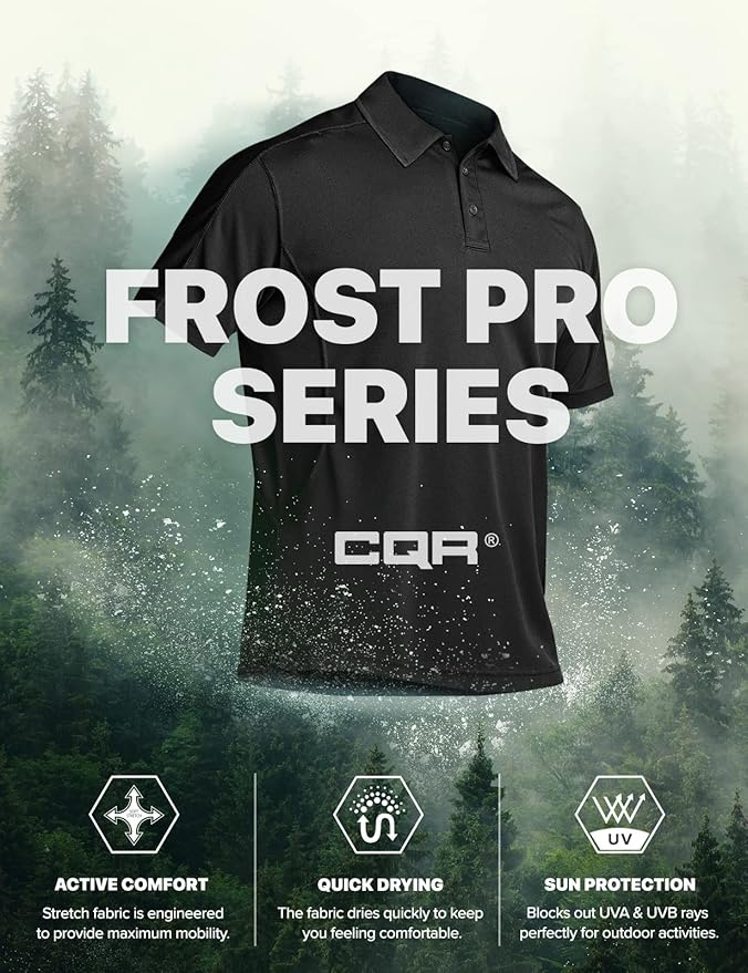 CQR Men's Polo Shirts, Tactical Short Sleeve Golf Performance Shirts, Lightweight Dry Fit UPF 50+ Pique