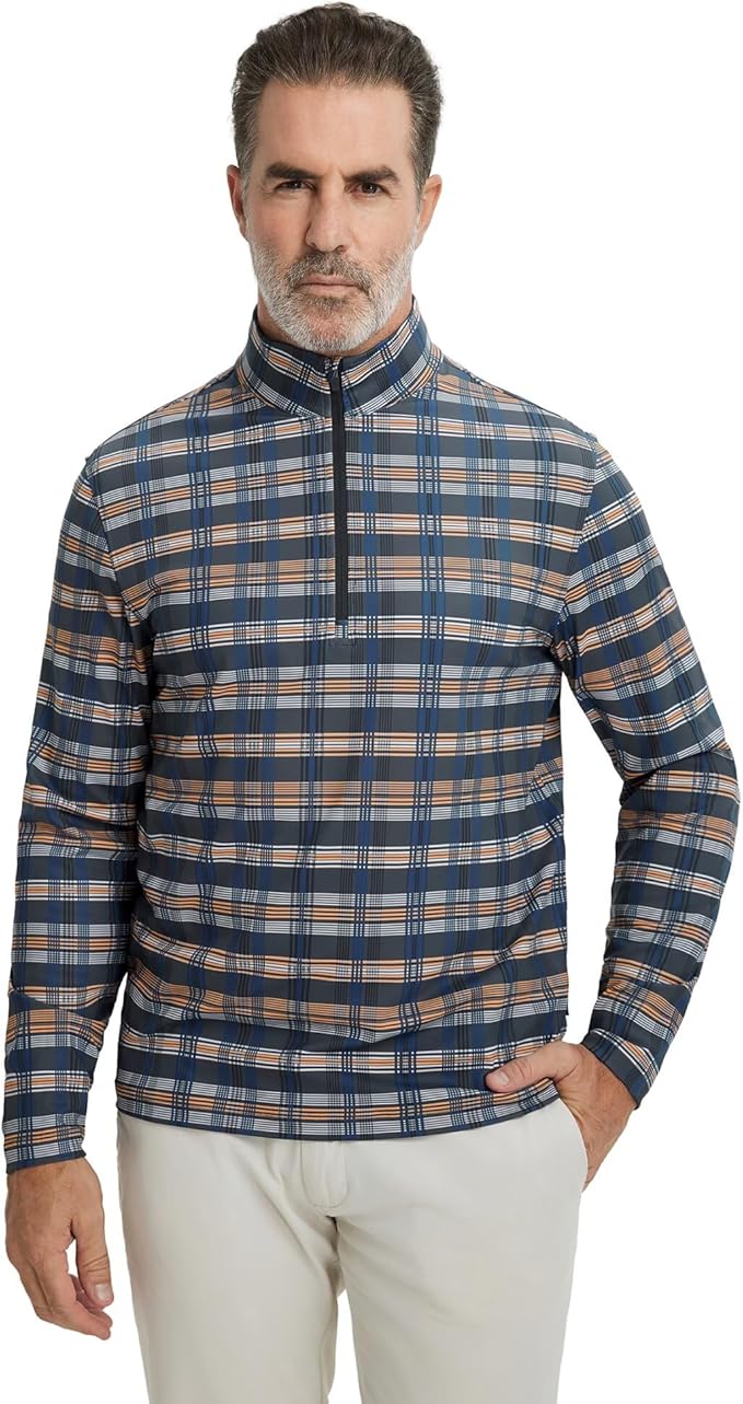 M MAELREG Quarter Zip Golf Pullover Men Dry Fit Long Sleeve Performance Wicking 1/4 Zip Full Print Pullover Mens Sweatshirt