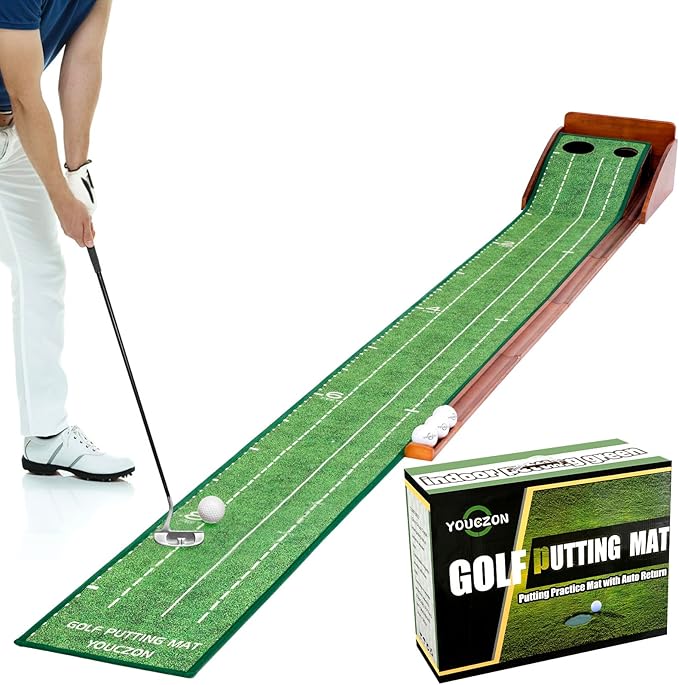 Putting Green Indoor,Golf Putting Mat with Auto Ball Return,Premium Crystal Velvet Surface, Practice Putting mat, Perfect Training Aid & Gift for Golf Lovers Christmas