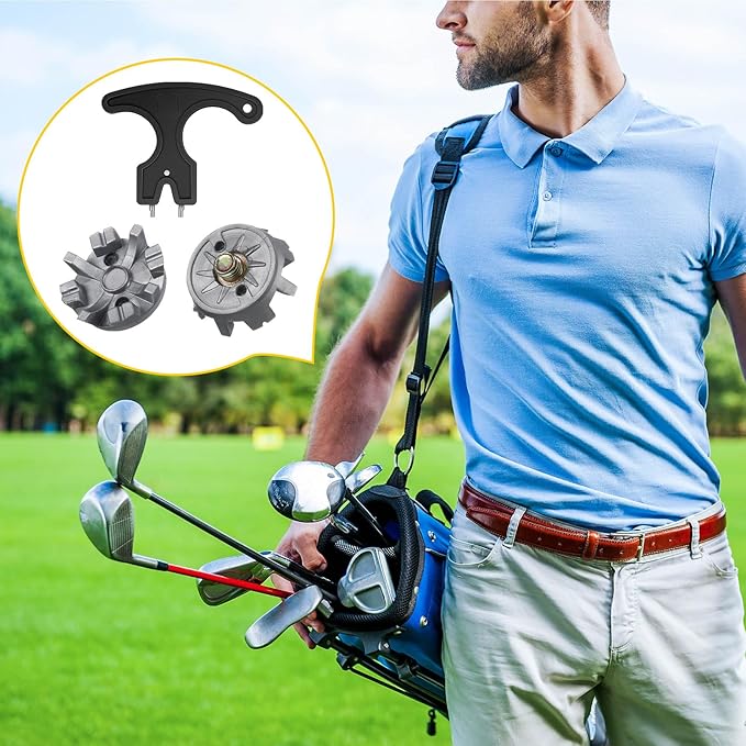 31 Pcs Golf Spikes Set with 30 Golf Cleats Replacement and Black Cleats Spanner for Shoes Metal Thread Screw 6 mm Dia Spike Tool Accessories for Lawn Outdoor Cricket Shoe Player Lover