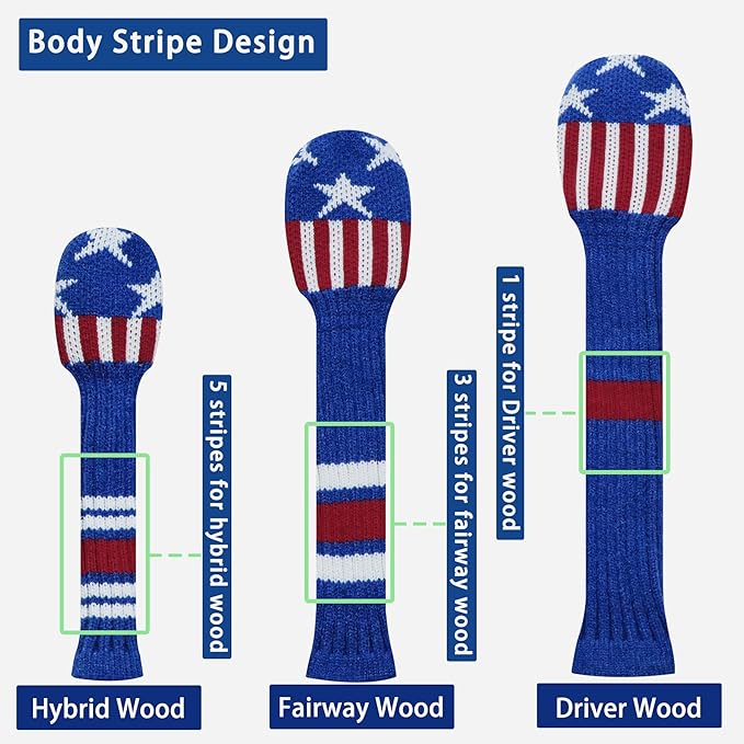 LeFeng 3Pcs Golf Club Covers, Knitted Golf Club Covers for 460cc Driver Fairway Woods and Hybrid