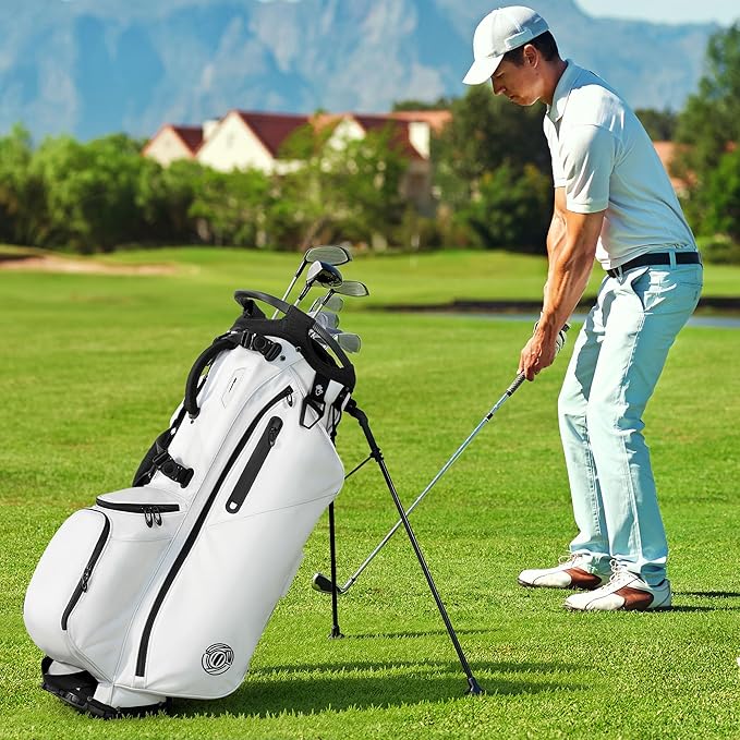 Golf Stand Bag 14 Way, Lightweight Golf Bags for Men Women with Stand, Padded Ergonomic Double Strap, Full Length Dividers, Multiple Pockets, Rain Hood