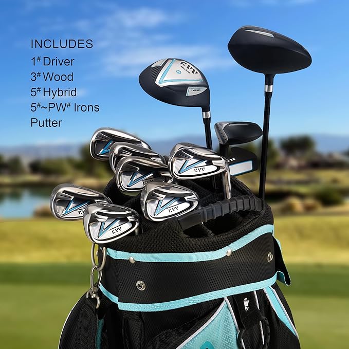 KVV Premium Right Hand Golf Club Set 11-Piece Set for Women, Including Driver, Fairway, Hybrid, 5#-P# Irons, Putter Steel Shaft Regular Flex Golf Clubs, with/Without Golf Bag