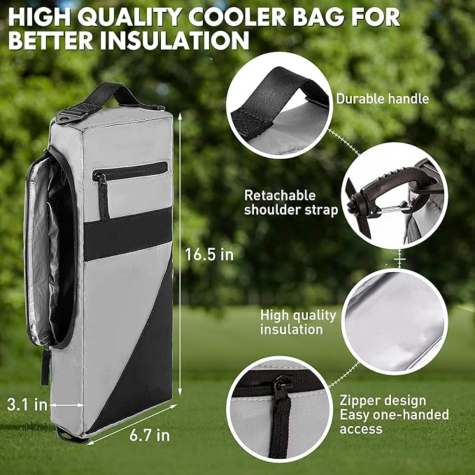 Golf Cooler Bag Beer Sleeve - Golf Accessories for Men with 2 Ice Packs Cooler Sleeve Leakproof Sling for 6 Cans Insulated Beverages Storage Case Fits in Most Golf Bags Styles