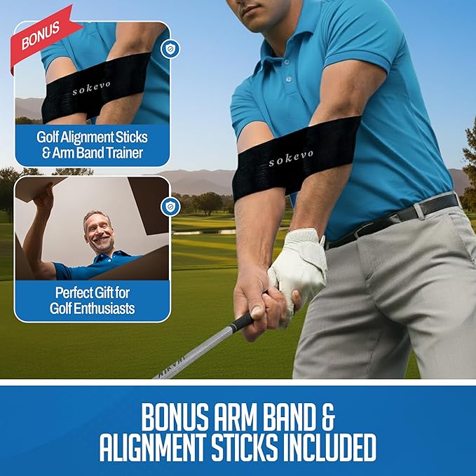 Retractable Golf Swing Training Aid,Rhythm Click Sound Warm Up Golf Swing Trainer,Golf Grip Trainer Attachment -Strength & Tempo Training for Chipping Hitting,Golf Accessories for Men-BONUS Items