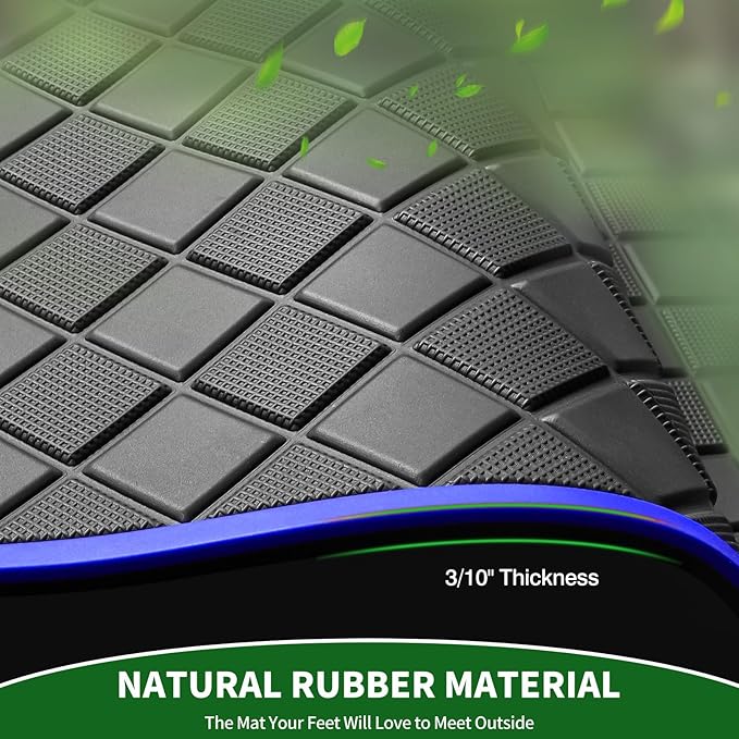 Golf Cart Floor Liner Mat 8mm Thick Rubber Full Coverage Only Fit for 2007-2016 Yamaha Drive (Gen1), G29, YDR, Adventurer Carts Diamond Deluxe Non-Slip Front Feet Mat Replacement - Blue Trim