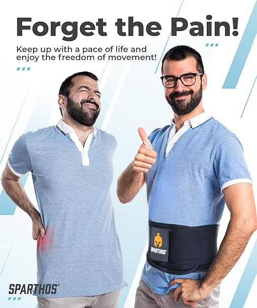 Sparthos Back Brace for Lower Back Pain - SIZE X-LARGE: Fits 52"-59" Waist (Measure at Navel - See Sizing Chart) – Relief from Sciatica, Herniated Disc - Support Belt with Lumbar Pad - Men & Women