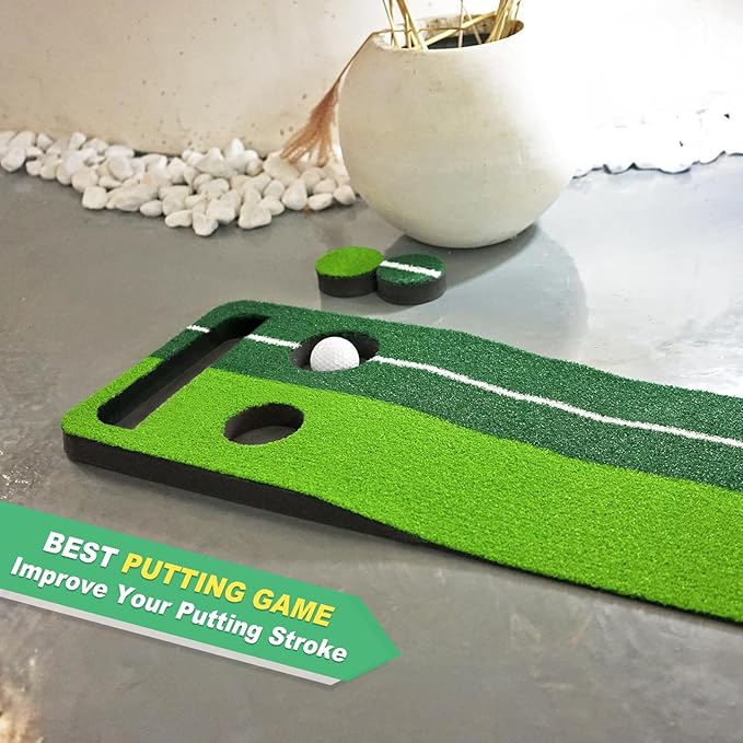 Indoor Putting Green Game, Foldable Putting Mat Golf Game Set, Golf Gifts for Men - 1x8 Ft