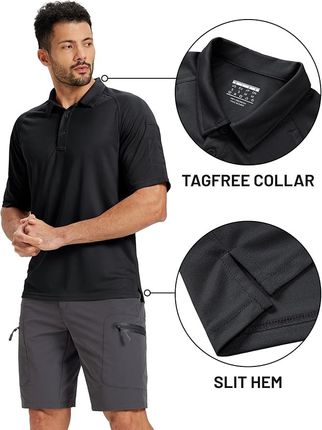 TACVASEN Men's Polo Shirts Short Sleeve Golf Polos Dry Fit UPF 50+ Performance Tactical Collared Hiking Shirt