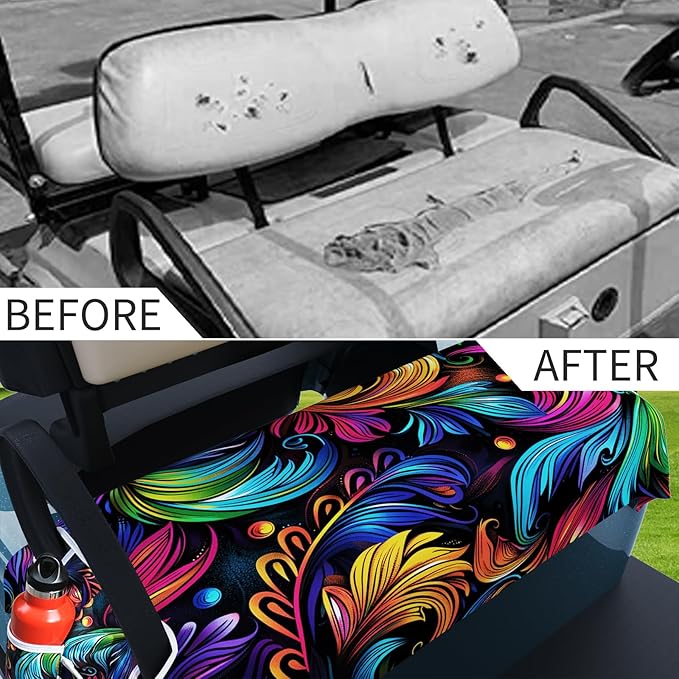AQQA Golf Cart Seat Covers, Tropical Palm Leaf-Boho-Marble Microfiber Golf Cart Seat Blanket, Golf Blanket, Golf Accessories, Golf Cart Seat Towel Fits All 2-Seat Golf Carts, 55"x 32"