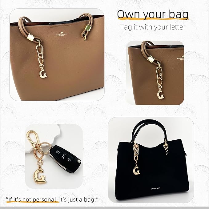 Gold Bubble Heart, Cherry, Bow & More Designs Letter Initial Keychain Bag Charms – Cute Purse Charms for Handbags