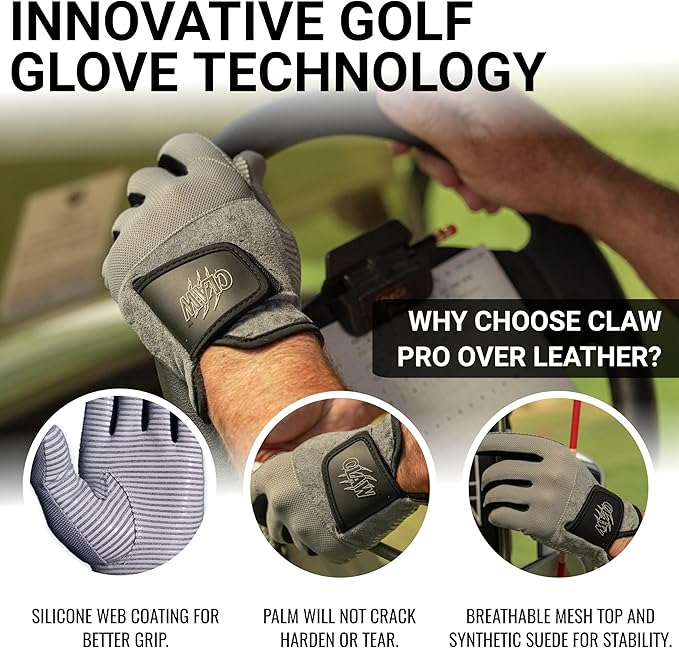 CaddyDaddy Claw PRO and Claw MAX Golf Gloves for Men | 100% Synthetic | Flex-Mesh Design for Cool Ventilation | Lasts Way Longer Than Leather | Silicone-Web Coating for Maximum Grip | Machine Washable