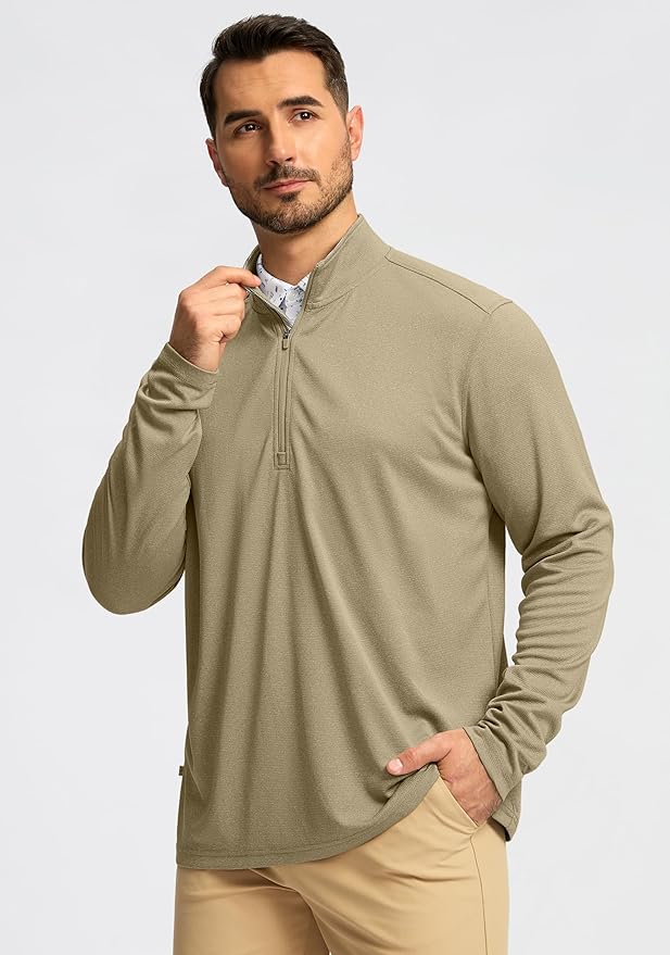 Obla Golf Quarter Zip Pullover for Men Mock Neck Sweatshirt Lightweight Sun Protection Men's Long Sleeve Golf Shirt