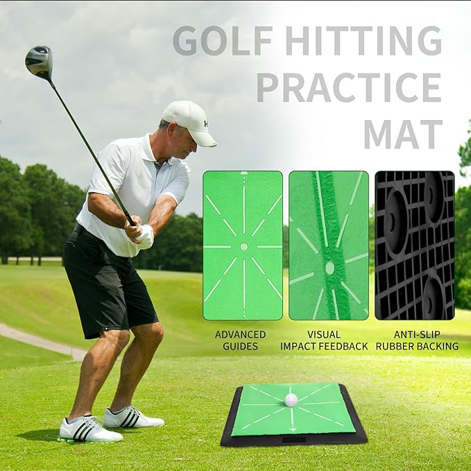 Golf Hitting Mat, Advanced Guides for Premium, Impact Detection- Outdoor/Indoor Use- Swing Trainer for Home Training- for Golf Lovers and Beginners