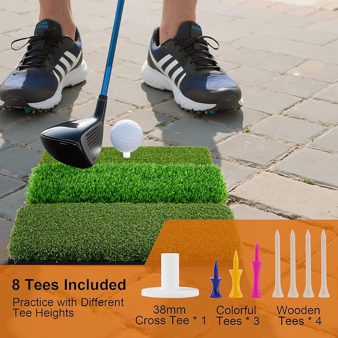 Golf Mat, Golf Hitting Mat Outdoor for Training, Golf Practice Mat with 10mm EVA Backing, Golf Mats Practice Indoor and Outdoor Turf with 8 Different Tees