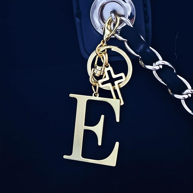 Gold Initial Keychain for Women A-Z Letter Cross Keychains Alphabet Key Chain bag Accessories Gift for Christian