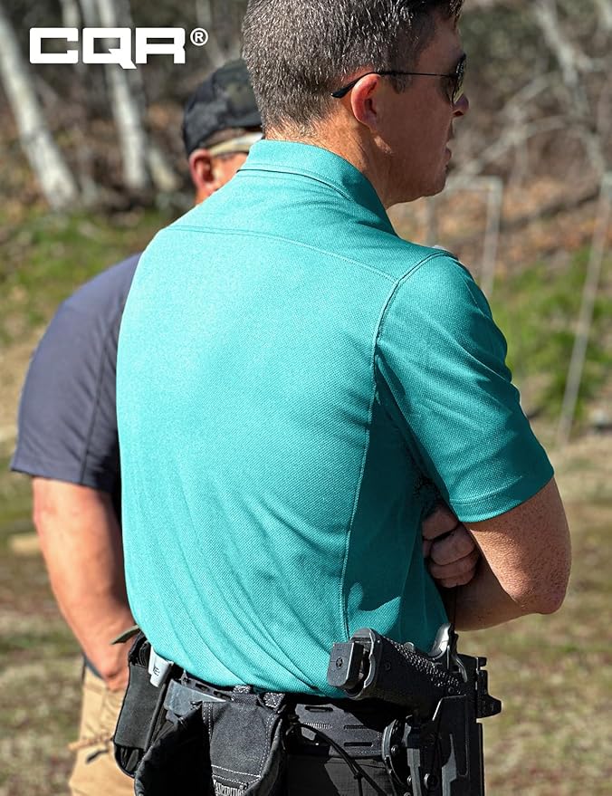 CQR Men's Polo Shirts, Tactical Short Sleeve Golf Performance Shirts, Lightweight Dry Fit UPF 50+ Pique