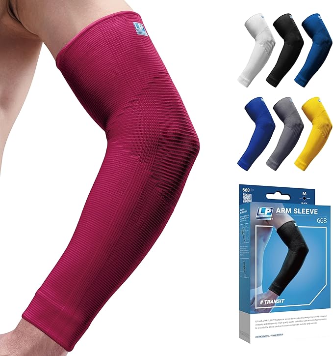 LP SUPPORT 668 Compression Arm Sleeve for Workouts, Sports & Weightlifting, Golf and Tennis Elbow Pain relief for Men & Women