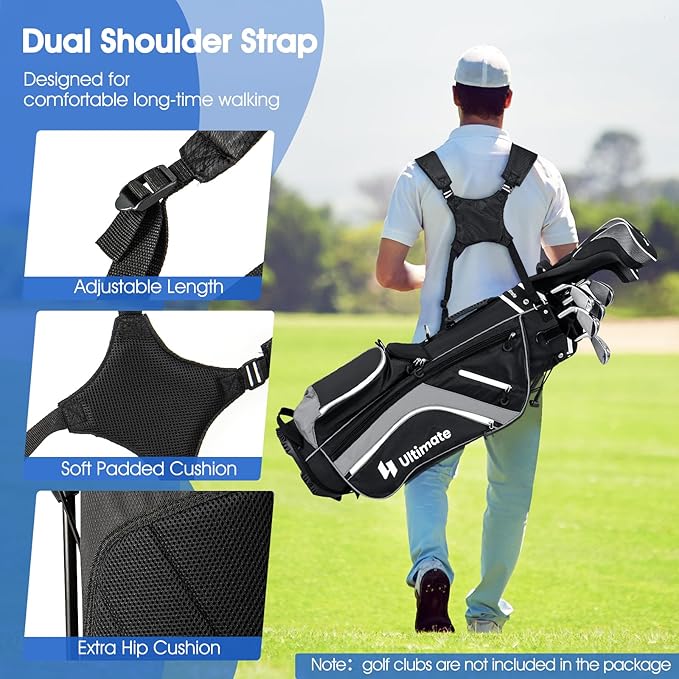 ULTIMATE 14-Way Golf Stand Bag, Portable Golf Bag w/ 6 Pockets,Cooler Bag & Waterproof Valuable Pocket, Rain Hood, Ergonomic Dual Strap System & Carrying Handles, 5 LBS Lightweight for Adults