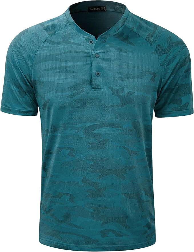 TAPULCO Mens Collarless Golf Shirts Short Sleeve Dry Fit Stretch Casual Breathable Lightweight Tshirts