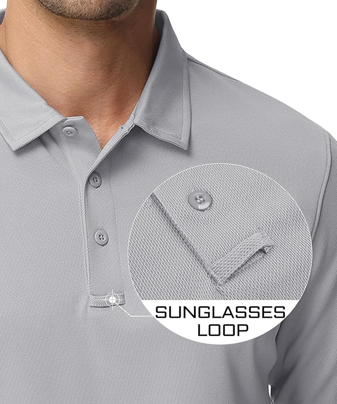 MAGCOMSEN Men's Polo Shirts 3 Button Quick Dry Performance Long Sleeve Tactical Shirts Pique Jersey Golf Shirt