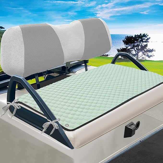 YOKYHOM Golf Cart Seat Covers, Universal Fit Golf Cart Seat Towel Blanket with Adjustable Tie Ropes & Non-Slip Bottom, Padded Design Fits Yamaha/EZGO/Club Car (39"x22", Light Green)