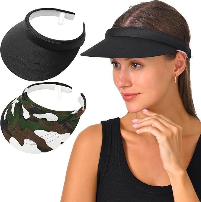 2 Pack Visor Women Men Sun Hat Clip On Visors Adjustable Sport Wide Brim Cap