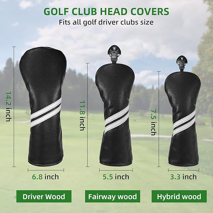 Golf Head cover Set - 2pcs Golf Club Head Covers for Driver and Hybrids Woods with Interchangeable No. Tag