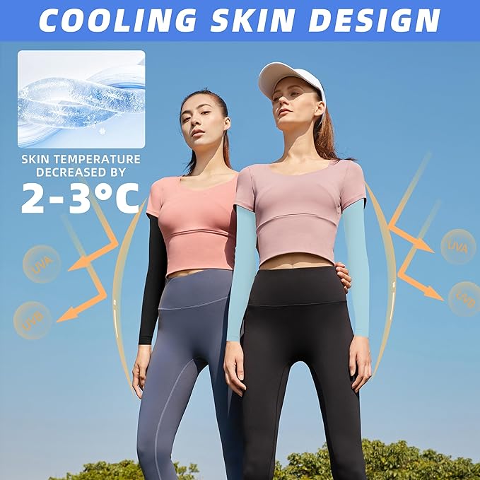 BHYTAKI UV Sun Protection Arm Sleeves, UPF 50 Sports Cooling Arm Compression Sleeves for Men Women Teenager