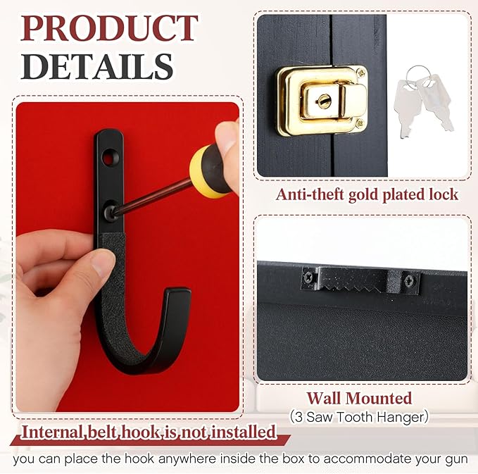 44.88'' Gun Display Case Wall Mount Wooden Rifle Firearm Display Case W/ 98% UV Protection Acrylic Clear Door with Lock Gun Shadow Box Wall Rack Holder for Collection