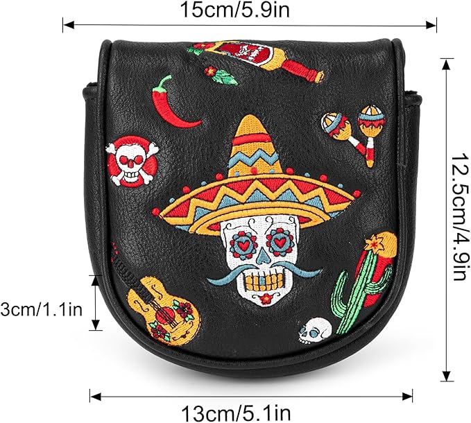 Golf Mallet Putter Cover, Sugar Skull Magnetic Closure Headcover Premium Leather Golf Club Head Covers Fits Golf DF3 Putter, Mallet Putter Headcover