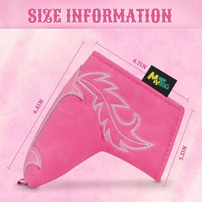 mytag Pink Golf Club Head Covers, Western Cowboy Retro Golf Headcovers with Patch & Embroidery Driver Fairway Wood Hybrids/Rescue Covers