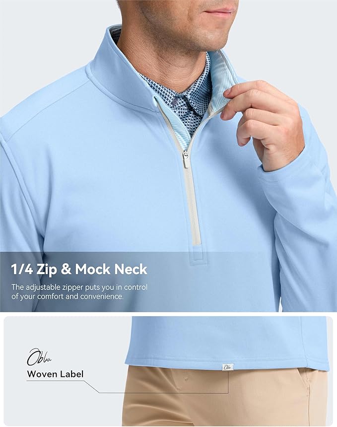 Obla Golf Quarter Zip Pullover Men Fleece Mock Neck Sweatshirt Winter Warm 1/4 Zip Long Sleeve Golf Shirt