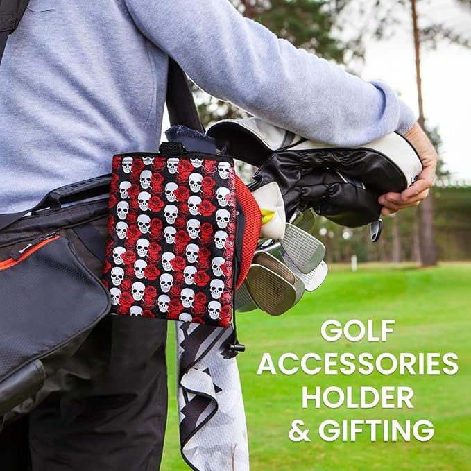 FINGER TEN Golf Pouch Bag for Valuables Tee Color with 4 Golf Pencil Pack, Zippered Pocket Gear Clip Hook to Bag