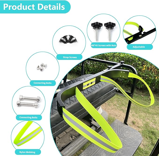 Universal Golf Bag Holder Attachment No-Drilling Required for EZGO, Club Car, and Yamaha, Adjustable Rear Seat Golf Cart Club Holder.