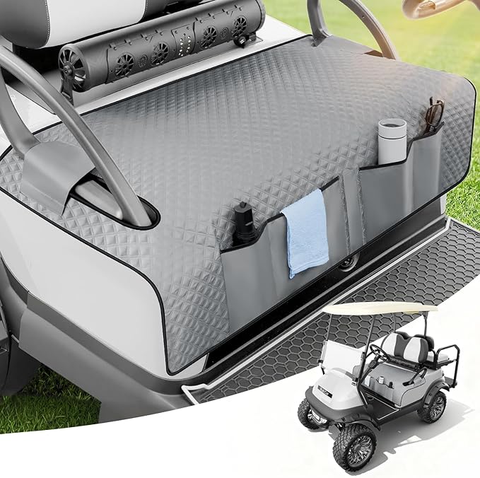 Tecoom Golf Cart Seat Covers, Universal Golf Cart Seat Towel Blanket with Armrest Strap 4 Pockets Non-Slip Bottom, Fits Club Car, EZGO, Yamaha, and More Front Seats, Protect Seats from Pet-Scratch Sun