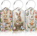 3 Pack Easter Bunny Eggs Luggage Tags for Suitcase Flowers PU Leather Travel Luggage Tag Privacy Cover ID Label for Women Men Baggage Backpack Handbag School Bag