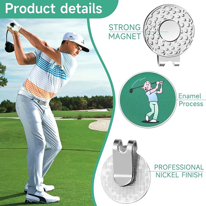 Magnetic Golf Ball Marker Clips, Funny Golf Ball Markers with Magnetic Clip, Enamel Golf Ball Markers Hat Clip Magnet for Men Women Golfer Gifts
