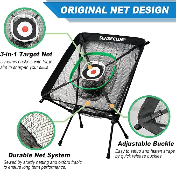 Foldable Chipping Net with Mat & Balls, Heavy-Duty Practice Golf Net Chipping Target, Backyard Golf Game & Gifts