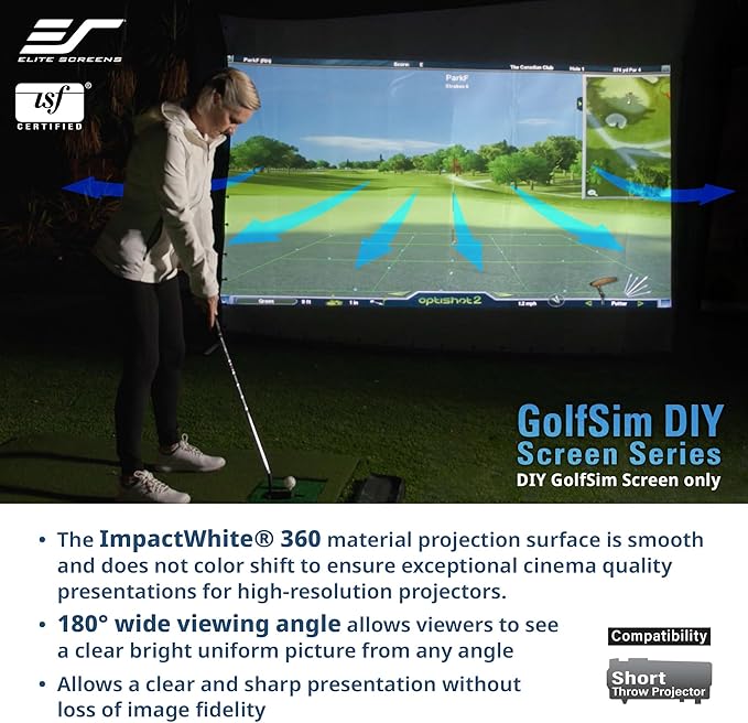 Elite Screens 9.8ft x 8ft Golf Impact Screen with Grommets, DIY Multi-Sport Projection Screen for Home Golf Simulators, DIY9.8X8-IPW360-F
