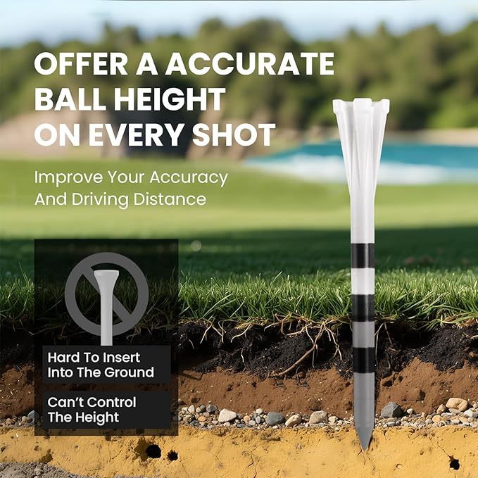 FINGER TEN Unbreakable Golf Tees Plastic 80 3 1/4" or 2 3/4" Driver Tees with 20 1 1/2" Iron Tees Assorted Pack, Low Resistance & Consistent Height Long Short Tees with Bright Colors