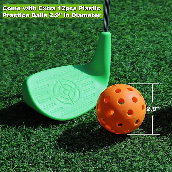 4 Pack 36" Backyard Golf Club Set with Oversize Heads & 12 Practice Balls, Play Outdoor Golf Yard Games for Adults, Hit Plastic or Foam Balls in Grass/Parks/Yards (Right Hand)