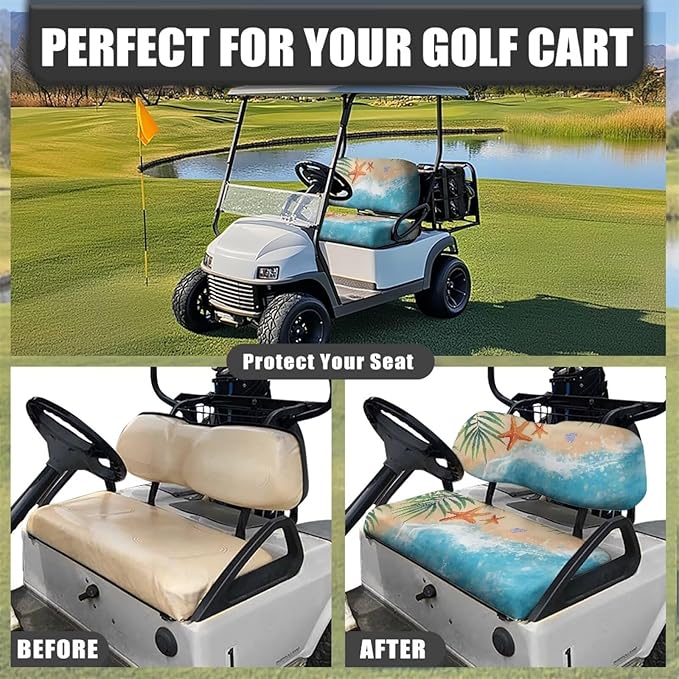 Golf Cart Seat Covers, Universal Fit & Nonskid Bottom Fits for Club Car 2 Person Seats Golf Carts
