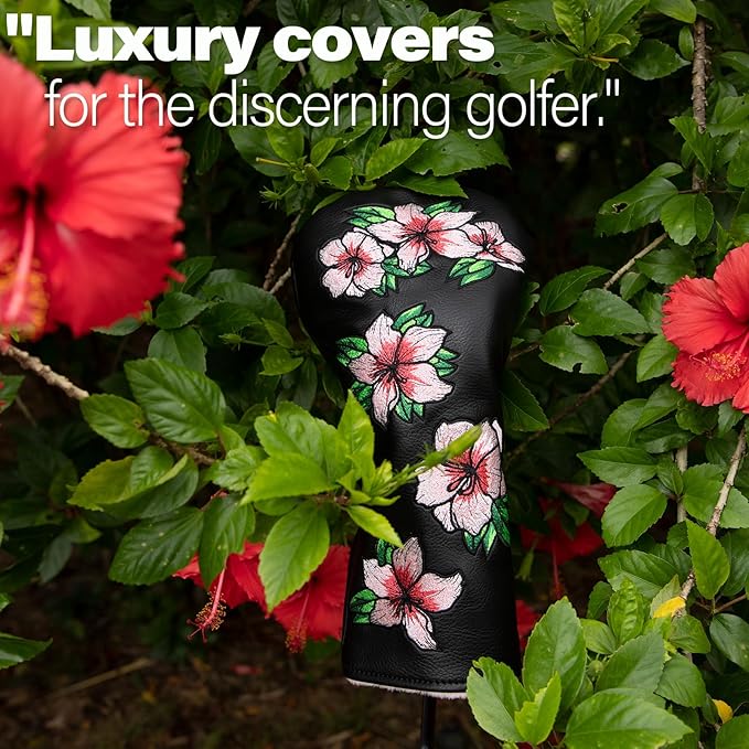 Golf Headcovers Embroidery Driver Cover Fariway Wood Headcover Hybrid Head Covers Leather Golf Club Covers for Most Brand,Black