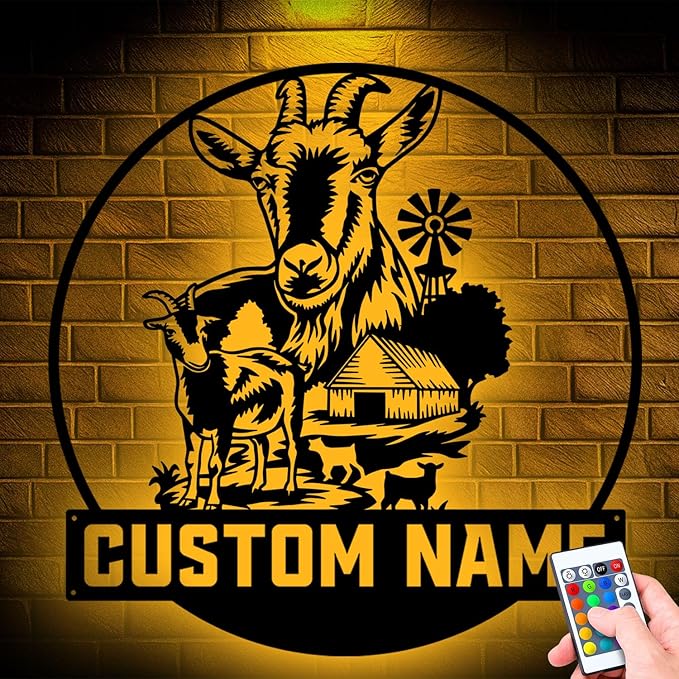Custom Goat Metal Sign, LED Lights Home Decor, Unique Metal Wall Art for Hanging, Personalized Gift for Goat Lovers, Rustic Farmhouse Style, Perfect for Indoor or Outdoor Display