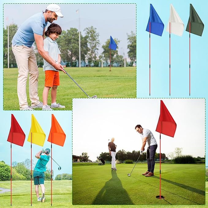 6 Set Golf Flag stick for Putting Green Golf Nylon Flags Pin Flags 3 Section Portable Putting Green Flagpoles for Backyard Practice Indoor Outdoor