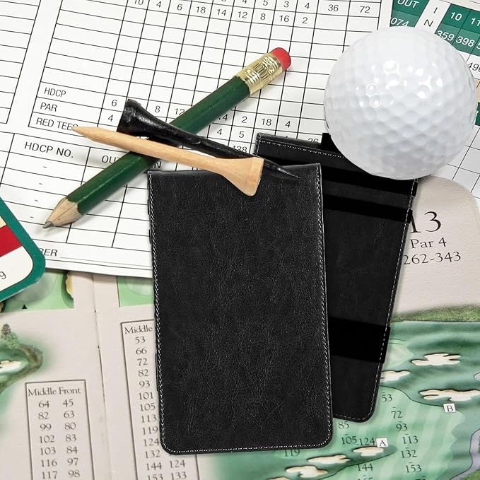 Honoson 4 Pcs Golf Scorecard Holder PU Leather Golf Yardage Book Cover Scorecard Book Score Holder Protector Gift Accessories, 4.3 x 7 Inches