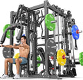 Smith Machine，Multi-Function Squat Rack Power Cage with Cable Crossover System,with Optional Weight Bench, Olympic Barbell Weight Set, for Home Gym