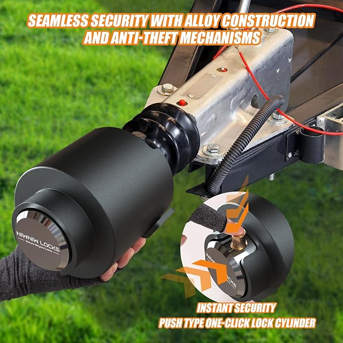 2-5/16" Heavy Duty Trailer Hitch Lock - Ball Coupler&Safety Chains Anti-Theft,Travel RV/Pop-Up Camper/Boat/Truck/Motorcycle/ATV/UTV/Flatbed/Cargo/Dump/Utility Trailer Tongue Lock Secure Design